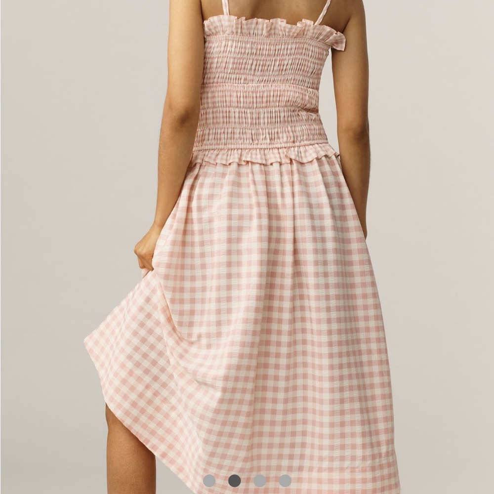 Anthropologie For Love And Lemons Peach Gingham Petal Smocked Midi Dress NWT M - Picture 2 of 10